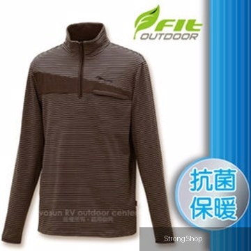男 條紋竹炭抗菌內刷保暖上衣.輕量立領半開襟休閒衫.長袖保暖衣/抗菌保暖.細緻搖粒/FW1102-73 時尚灰 W