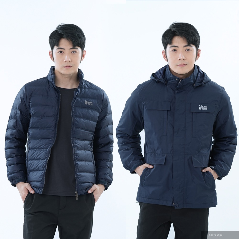男款二件式GlobeTex防水透濕長版外套+無縫拒水羽絨外套GJ25002丈青