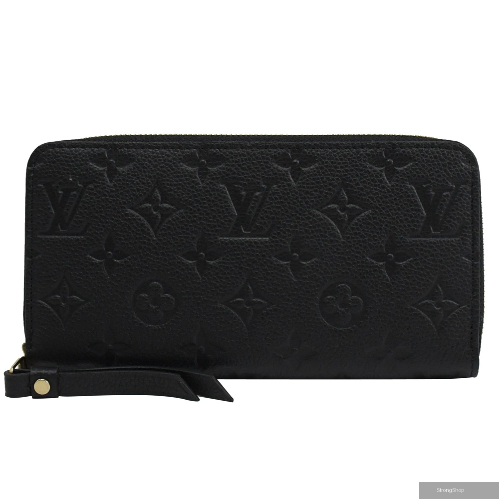 Louis Vuitton LV M61864 M60571 經典花紋全皮革壓紋拉鍊長夾.黑