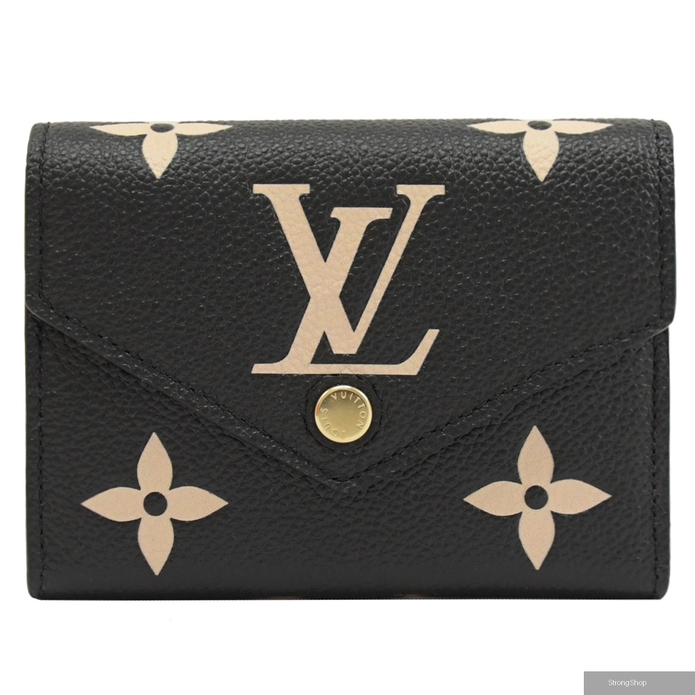 Louis Vuitton LV M80968 VICTORINE 經典印花壓紋牛皮三折零錢短夾.黑/米白