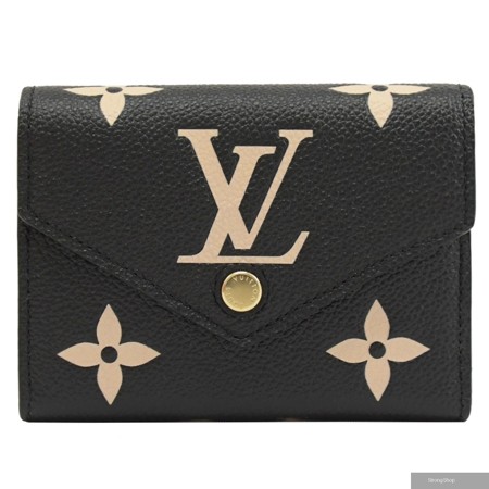 Louis Vuitton LV M80968 VICTORINE 經典印花壓紋牛皮三折零錢短夾.黑/米白