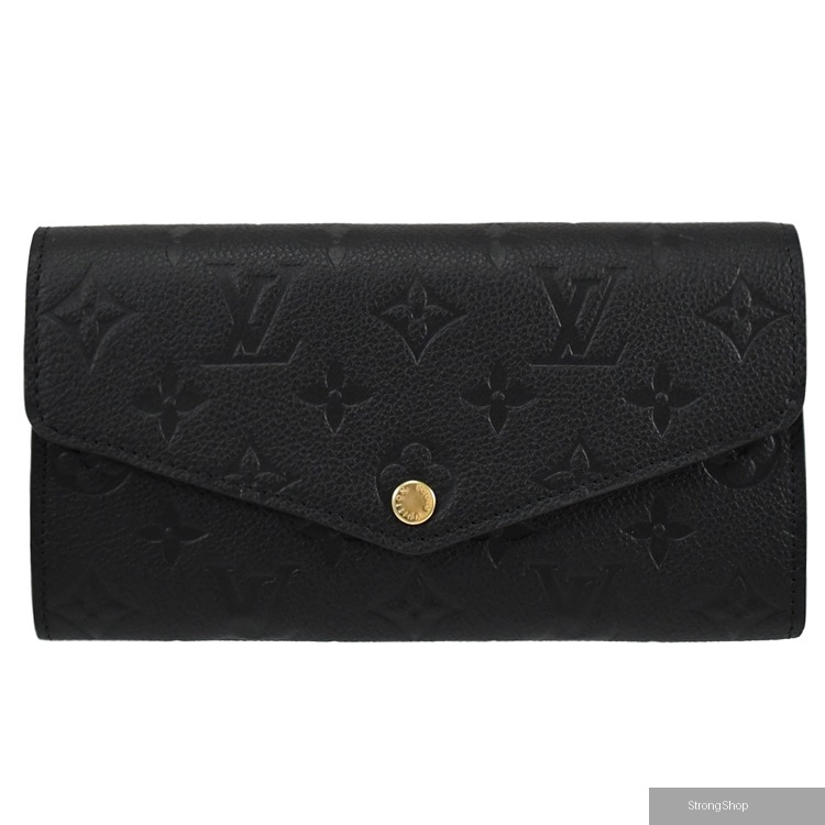 Louis Vuitton LV Sarah 經典花紋壓紋小牛皮扣式長夾.黑 現貨
