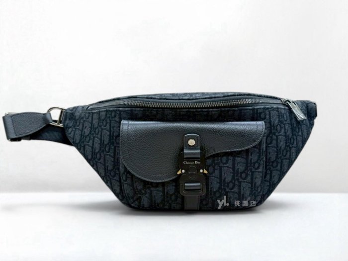 遠麗精品 132 C3955 DIOR包包 灰Oblique緹花布Saddle 腰包1ADBO084YKS (桃園店)