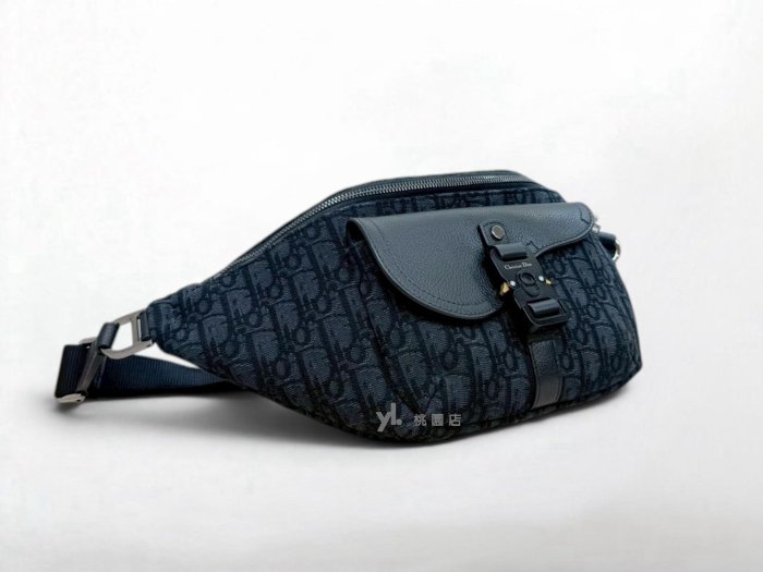 遠麗精品 132 C3955 DIOR包包 灰Oblique緹花布Saddle 腰包1ADBO084YKS (桃園店)