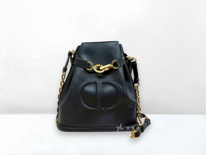 遠麗精品 132 C3857 DIOR包包 黑金牛皮cest Dior手提側背水桶包M2271UBHA (桃園店)