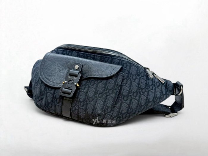 遠麗精品 132 C3955 DIOR包包 灰Oblique緹花布Saddle 腰包1ADBO084YKS (桃園店)