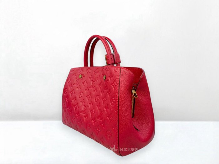 遠麗精品 132 A13185 LV包包 Montaigne MM 桃紅壓花牛皮蒙田包M41194 (台北大安店)