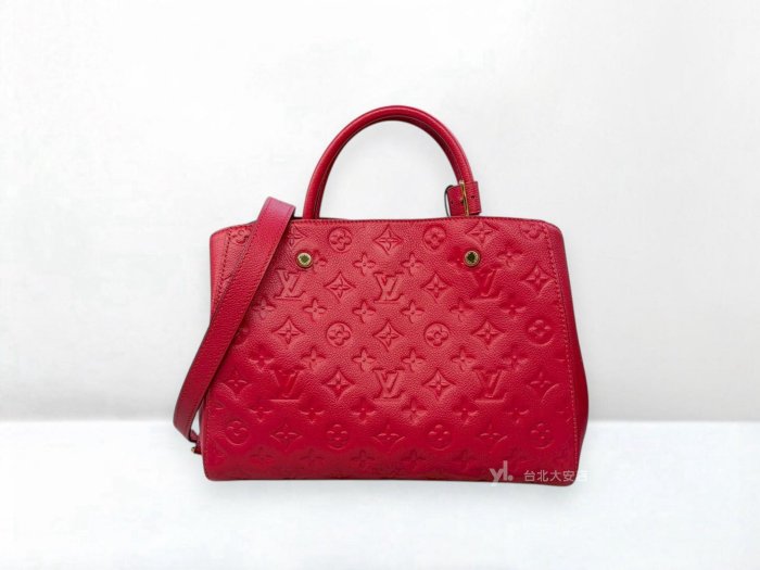 遠麗精品 132 A13185 LV包包 Montaigne MM 桃紅壓花牛皮蒙田包M41194 (台北大安店)